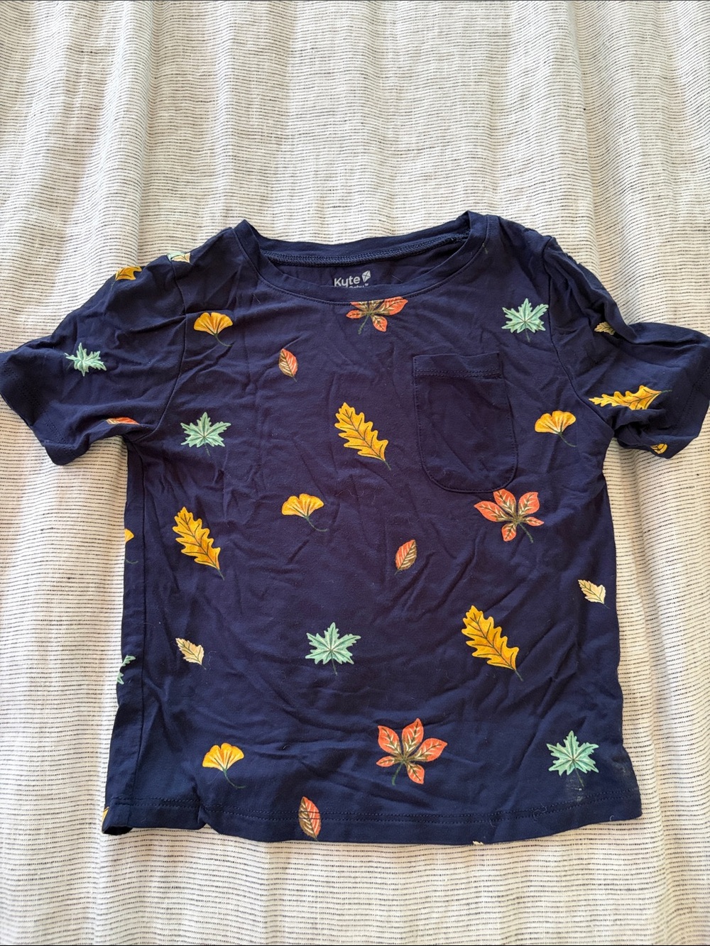 Kyte BABY Navy Short Sleeve Tee with Yellow, Green & Orange Leaf Print
